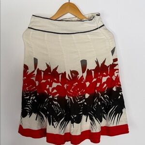 White A-Line Midi Skirt with Red and Black Floral Border